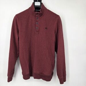 Travis Mathew‎ 1/4 Button Pullover Golf Sweater Mens Size Medium Maroon Red